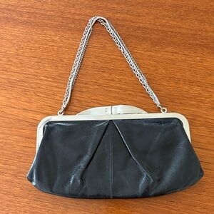 HOBO Black Leather Clutch with Silver Accents